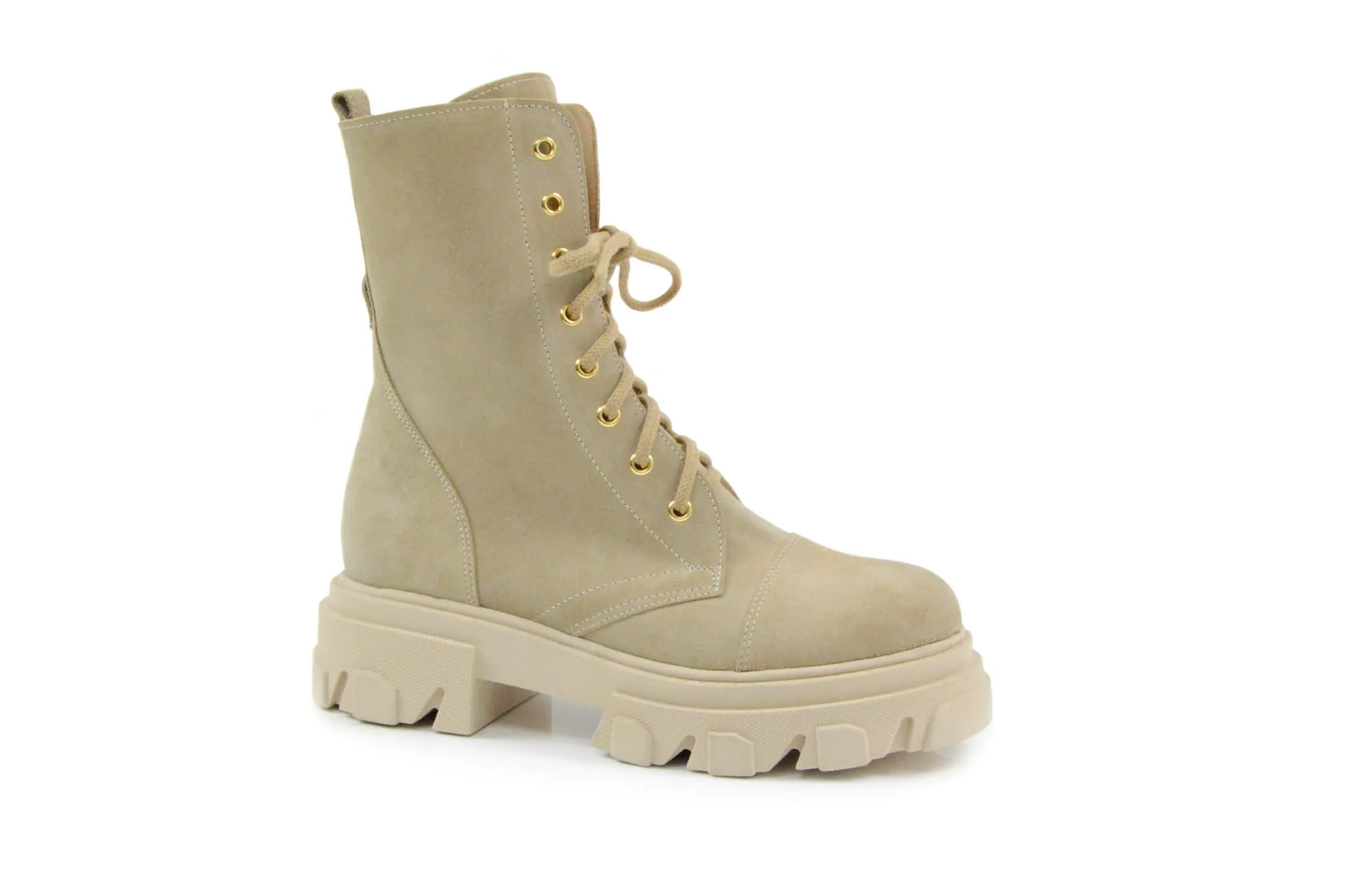 5120 beż welur botki damskie